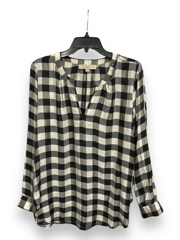 women's tops with cold-shoulder cuts and lace detailingTop Long Sleeve By Loft In Plaid Pattern, Size: S