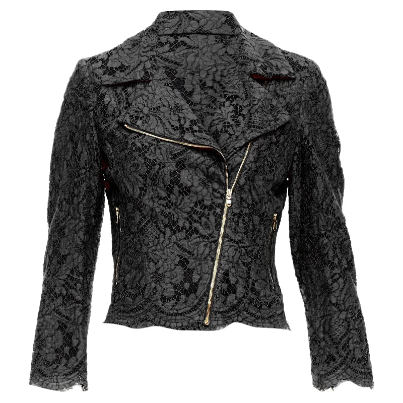 women's coats for travelMsgm Cotton Blend Lace Side Zip Cropped Biker Jacket