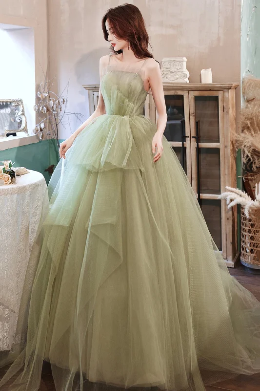 women's limited-edition dressesGreen tulle long A line prom dress evening dress  8704