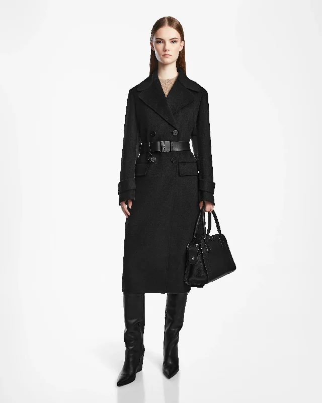 women's coats with cropped lengthsIVE WOMEN'S BELTED WOOL COAT WITH QUILTED PUFFER BACK