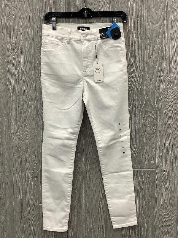 women's denim jeans with distressed hemsJeans Skinny By Express In White, Size: 2