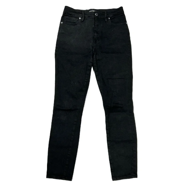 women's denim jeans with leather patchesJeans Skinny By Good American In Black Denim, Size: 4