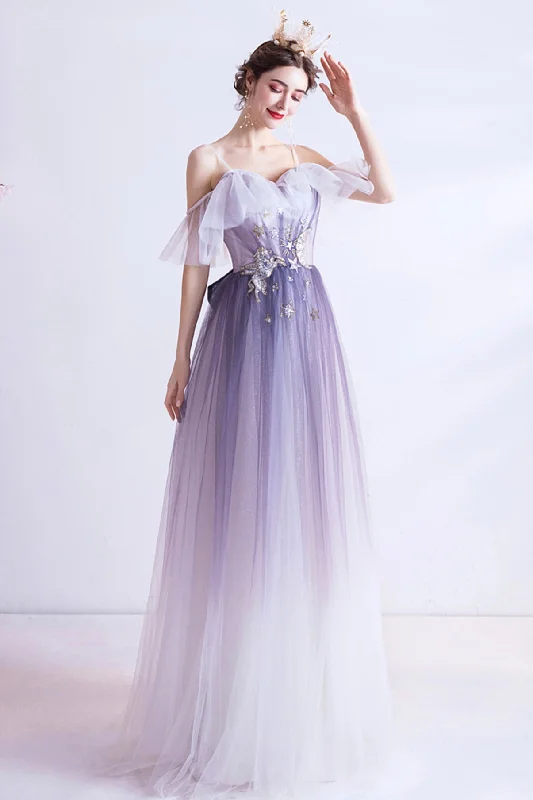 Sheath DressPurple tulle long A line prom dress evening dress  8769