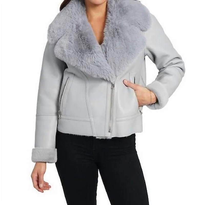 women's coats with asymmetrical hemsAlana Faux Leather Jacket In Silver