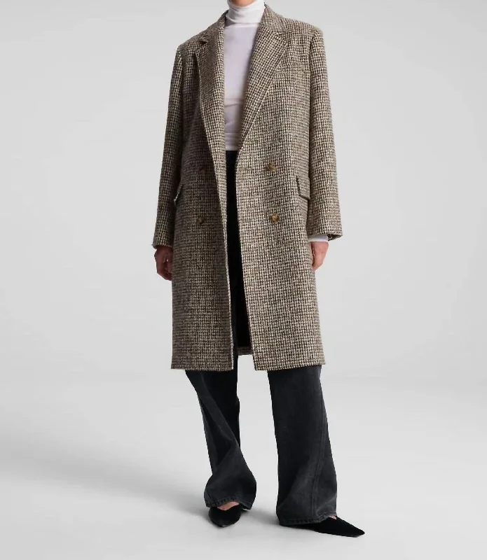 women's coats with zippersTanner Oversized Tweed Houndstooth Coat In Cream/brown