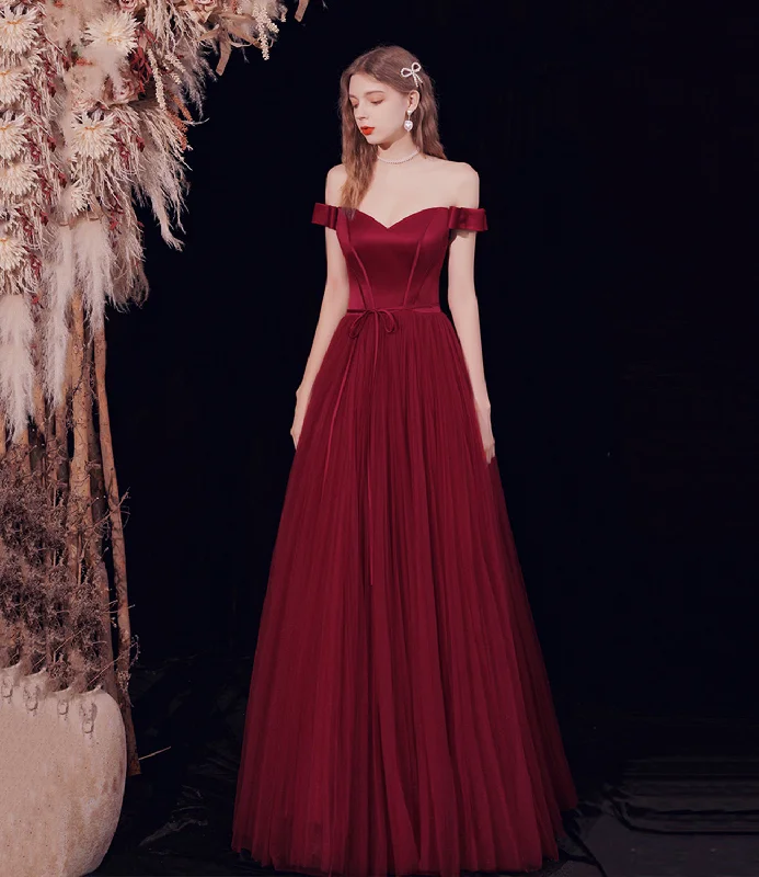 Designer DressBurgundy tulle long A line prom dress evening dress  8678