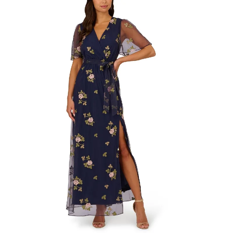 women's mini dressesAdrianna Papell Womens Floral Embroidered Evening Dress