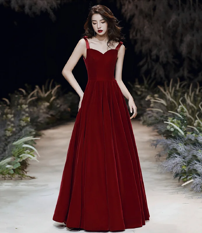 Wrap DressBurgundy velvet long A line prom dress evening dress  8699