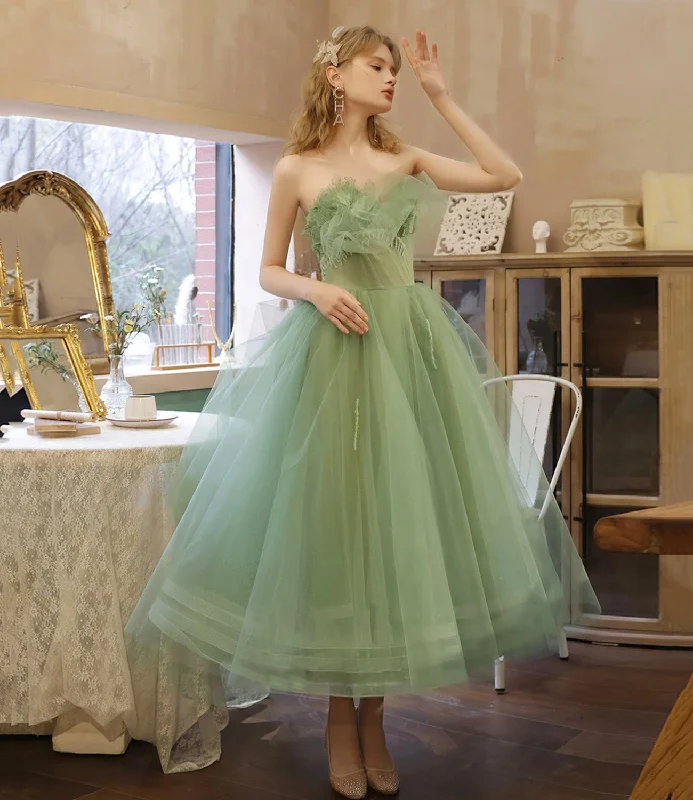 Long-Sleeve DressGreen tulle short prom dress green evening dress  8633