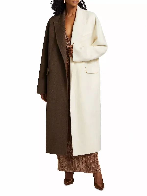 women's coats for hikingWendalin Bi-Colored Tailored Coat In Chocolate Brown Ivory