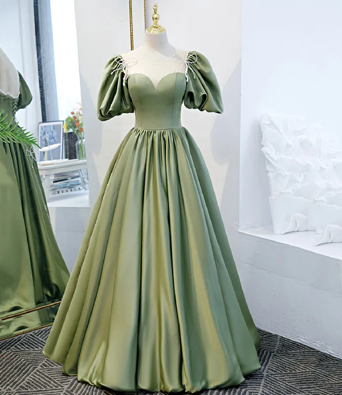 Cut-Out DressGreen satin long A line prom dress evening dress  8745