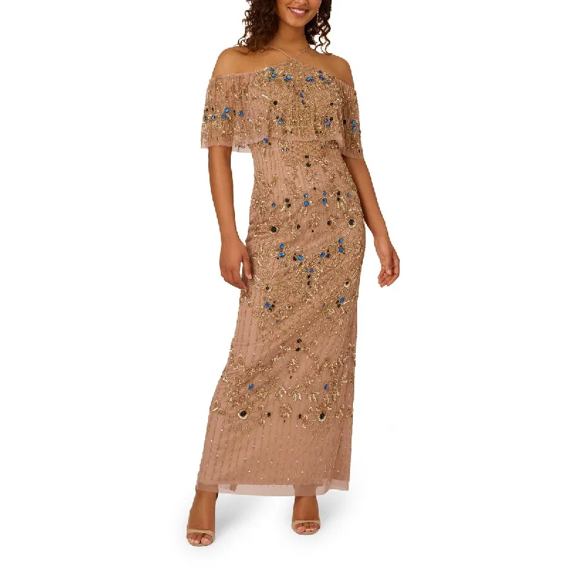 women's ethical fashion dressesAdrianna Papell Womens Beaded Cold Shoulder Evening Dress