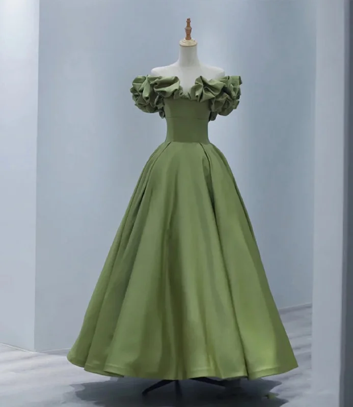 Peplum Hem DressGreen satin long A line prom dress evening dress  8816