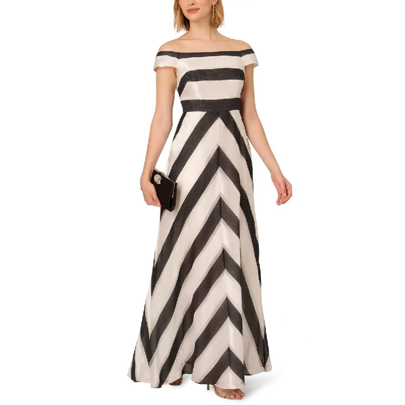 women's plus-size dressesAdrianna Papell Womens Striped Off-The-Shoulder Evening Dress