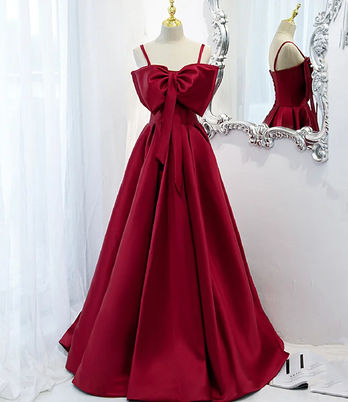 Floral DressBurgundy satin long A line prom dress evening dress  8825