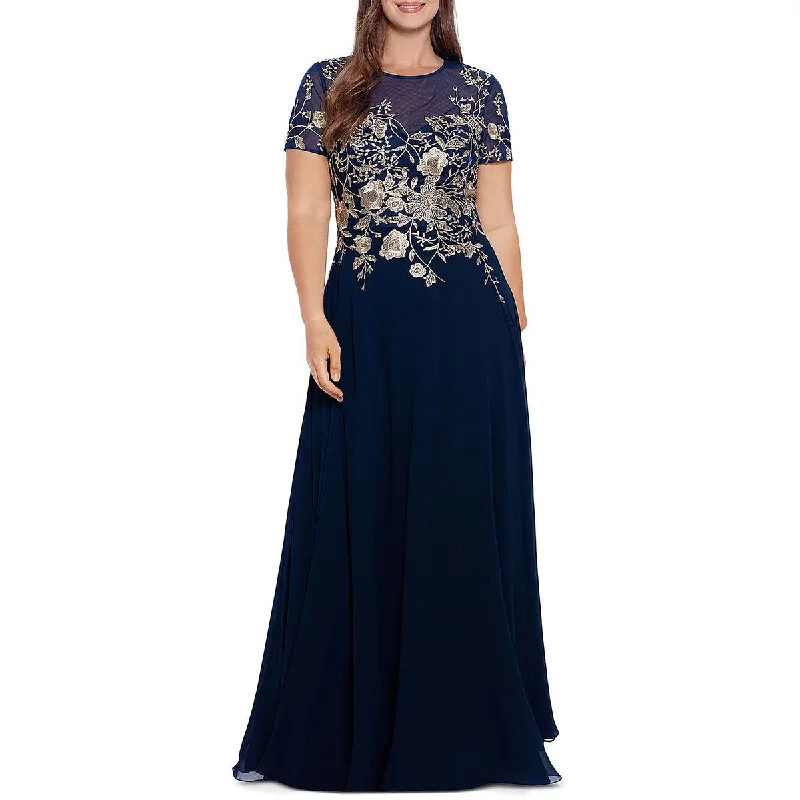 women's lightweight dressesBetsy & Adam Womens Plus Mesh Embroidered Evening Dress