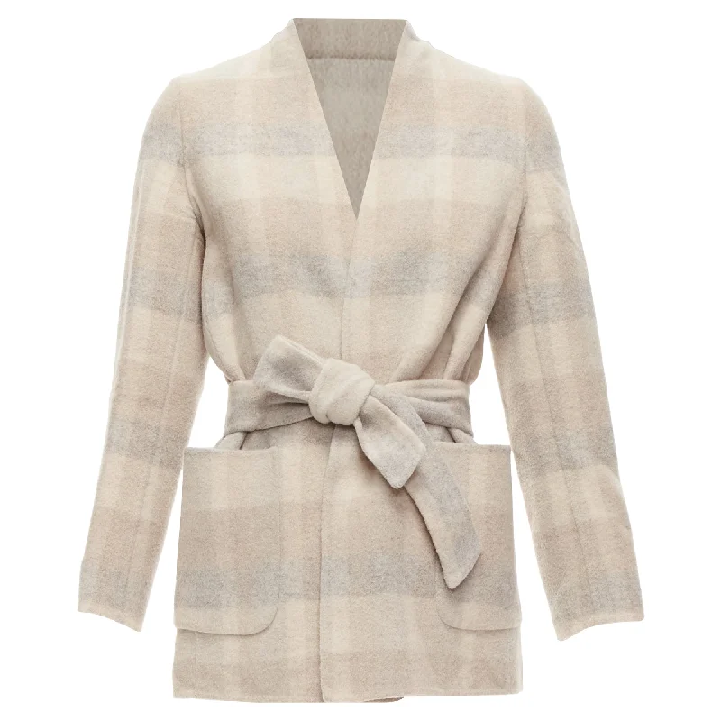 women's coats for fashion-conscious professionalsMax Mara Cucito Amano Double Face Angora Wool Checked Belt Jacket