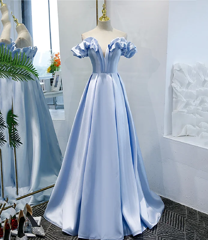 Sweetheart Neckline DressBlue satin long A line prom dress blue evening dress  8746