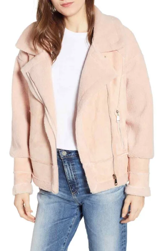 women's bomber jackets and coatsAnne Shearling Biker Jacket In Pink