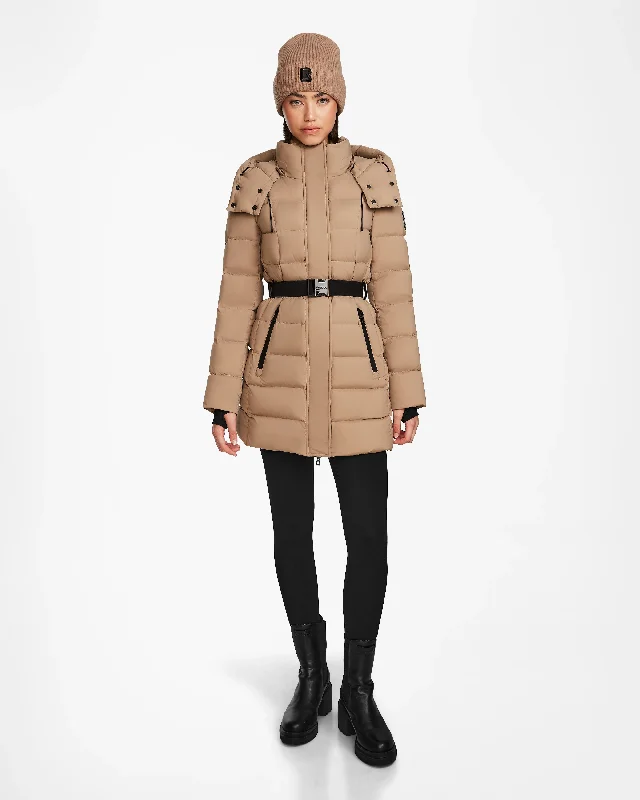 women's coats with military-inspired designsFRIDA M WOMEN'S MATTE BELTED MID-LENGTH DOWN PUFFER