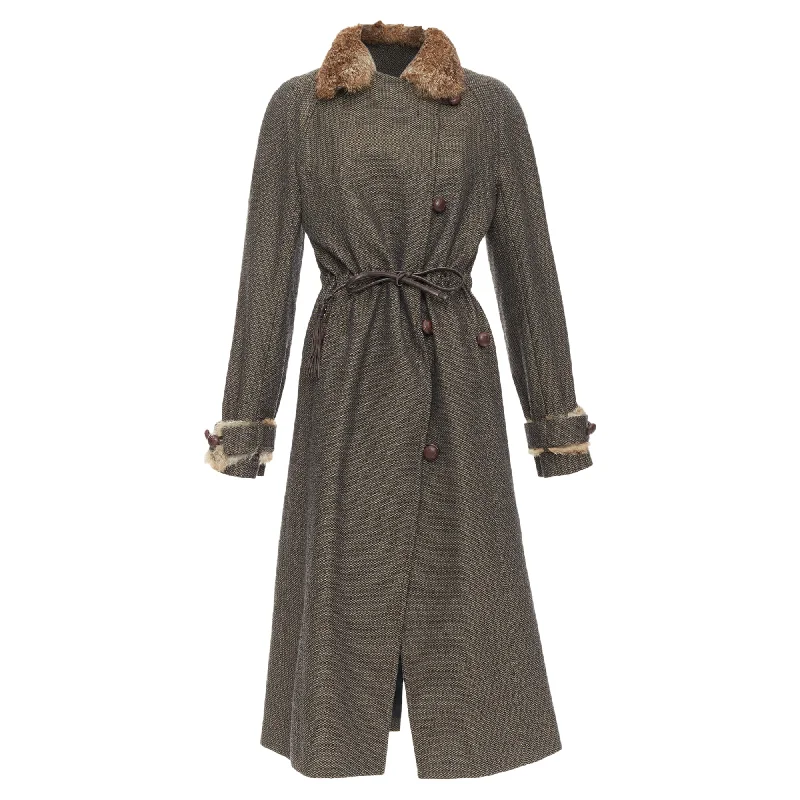 women's coats for smart casual looksYves Saint Laurent Vintage brown wool tweed fur trim maxi coat