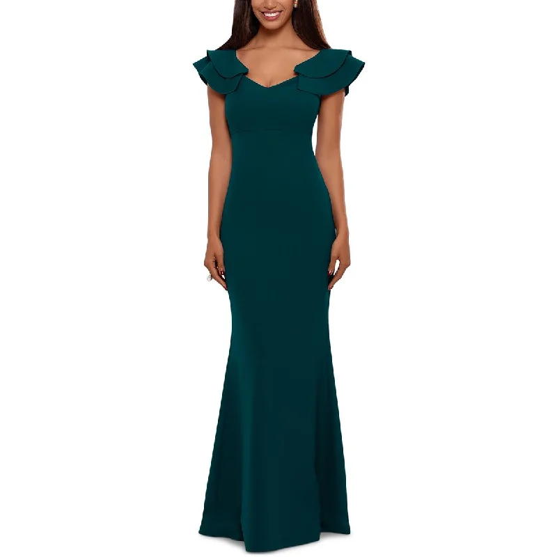 Button-Down DressBetsy & Adam Womens Crepe Ruffled Evening Dress