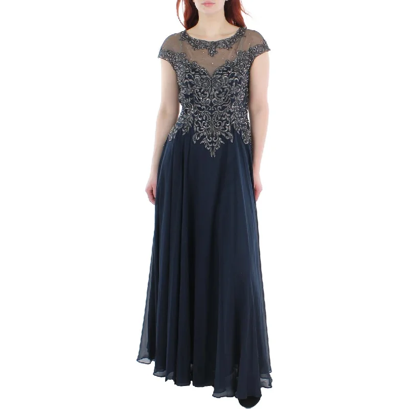 women's limited-edition dressesXscape Womens Petites Embellished Illusion Evening Dress