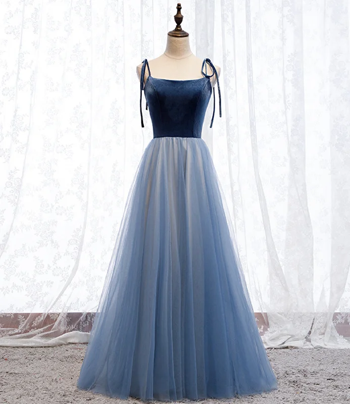 Wrap DressBlue velvet tulle long prom dress blue evening dress  8637