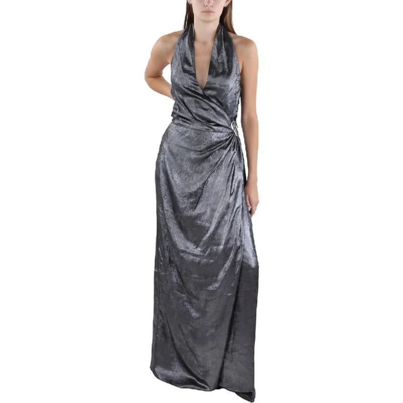 women's mother of the bride dressesHalston Womens Gwyneth Metallic Halter Evening Dress