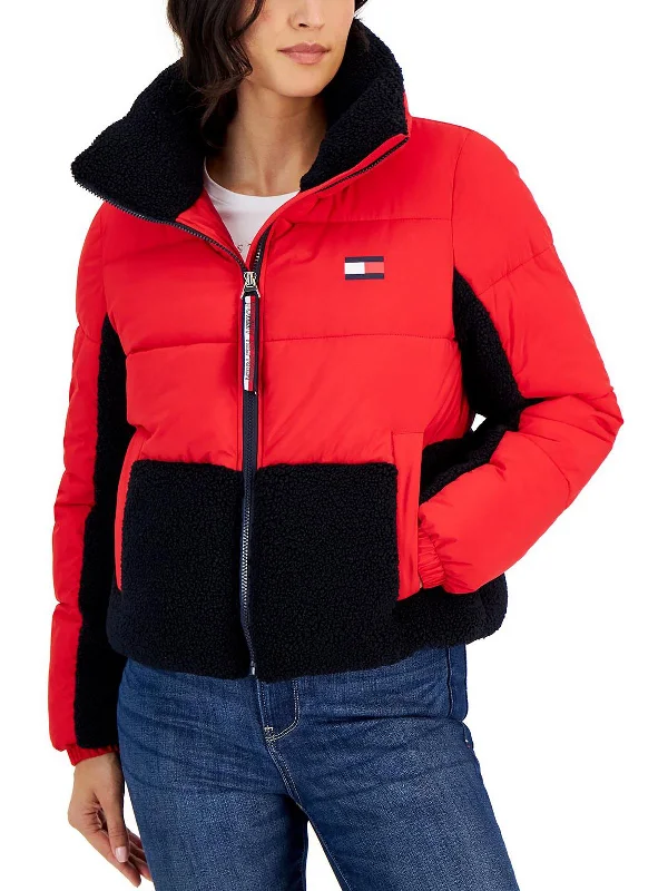 women's coats for those who love to experiment with fashionWomens Faux Fur Trim Colorblock Puffer Jacket