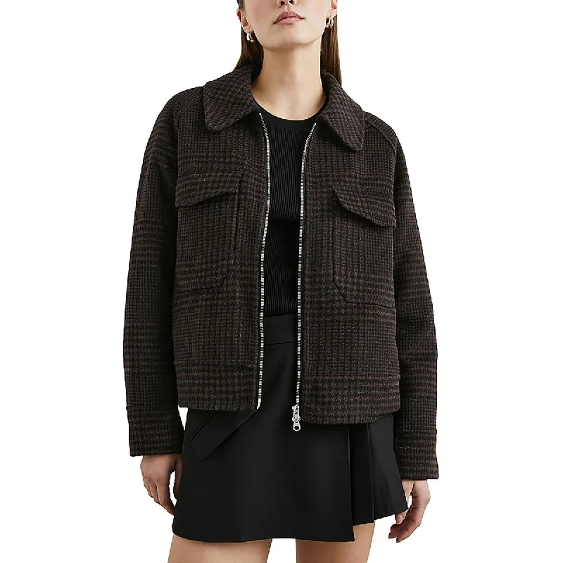 women's coats for apple-shaped bodiesWomens Wool Blend Houndstooth Wool Coat