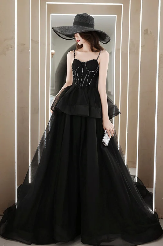 women's curve-hugging dressesBlack tulle long ball gown dress black evening dress  8665