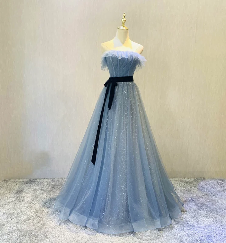 Chic DressBlue tulle long prom dress blue evening dress  8607