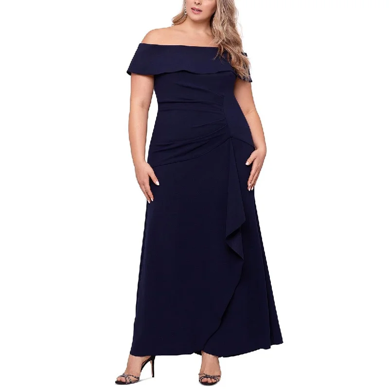 Trumpet DressXscape Womens Plus Off-The-Shoulder Ruffled Evening Dress