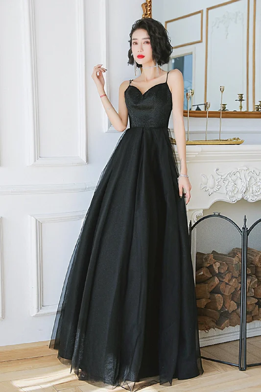 women's high-low dressesBlack tulle long A line prom dress evening dress  8673