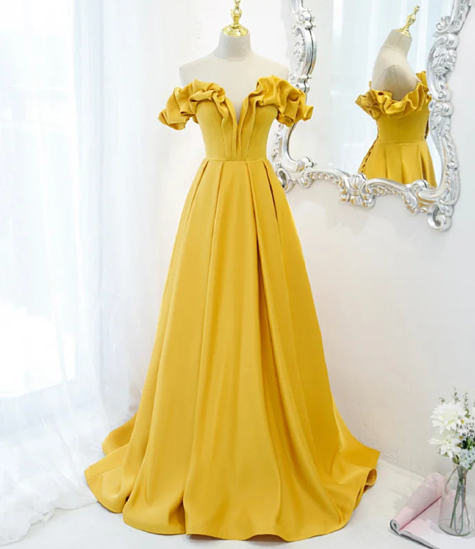 Glamour DressYellow satin long A line prom dress evening dress  8812