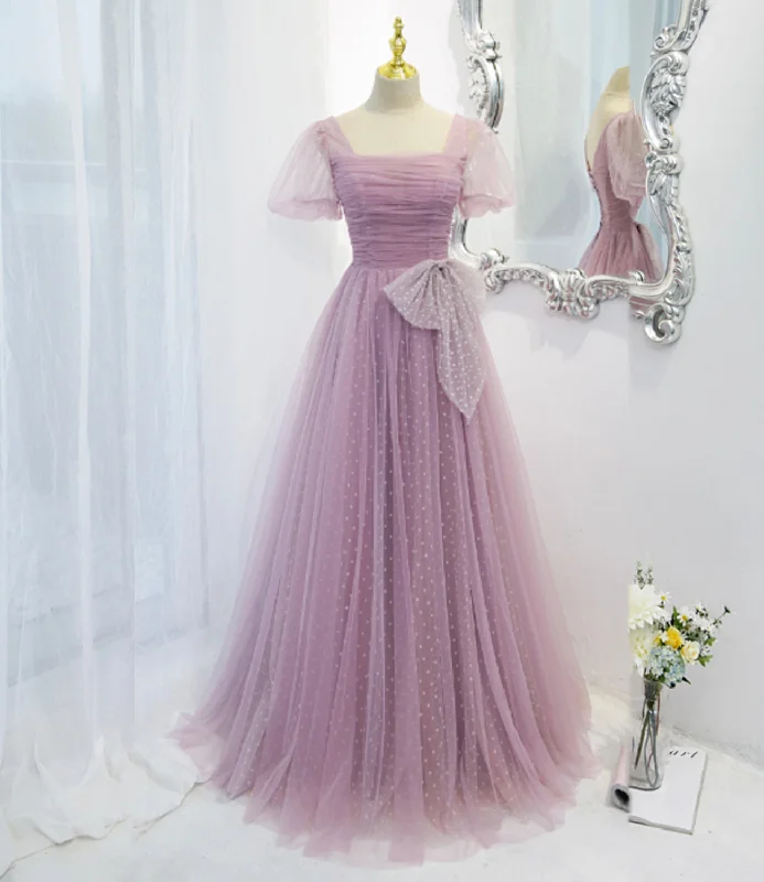 Bow-Tie DressPurple tulle long A line prom dress evening dress  8820