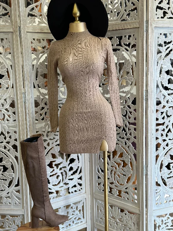 Cut-Out DressMocha Sweater Mock Neck Mini Dress