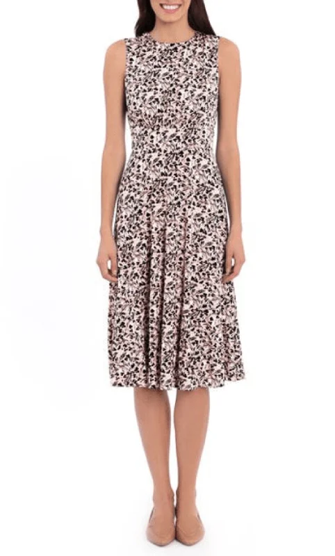 A-Line DressLondon Times T5758M - Sleeveless Floral Print Midi Dress