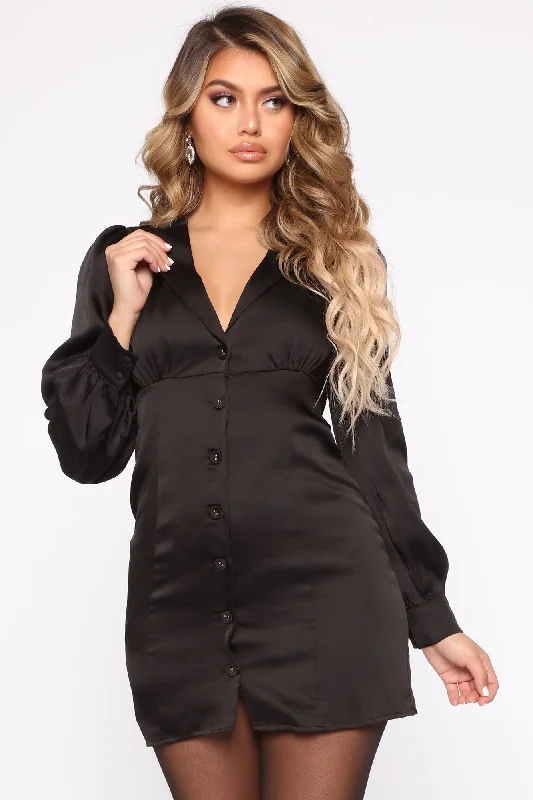 women's boho dressesBranch Out Satin Mini Dress - Black