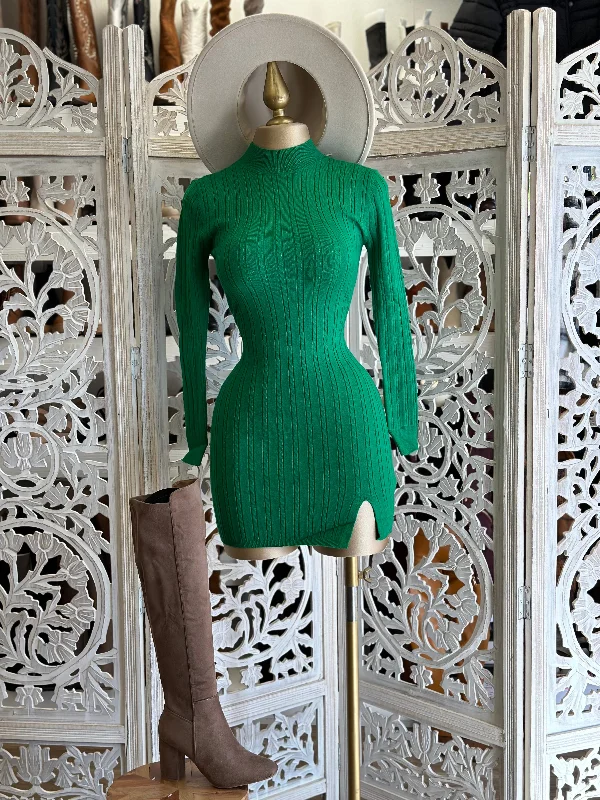 Plus-Size DressSea Green Sweater Mock Neck Mini Dress