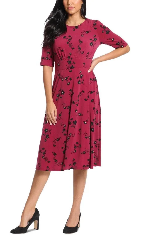 women's hourglass figure dressesLondon Times T6201M - Floral Midi Casual Dress