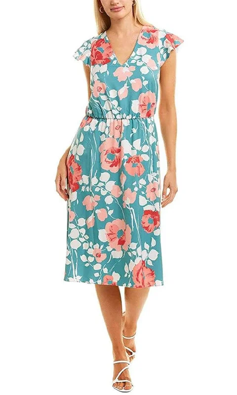 Prom DressAdrianna Papell AP1D104148 - Floral Cap Sleeved Midi Dress