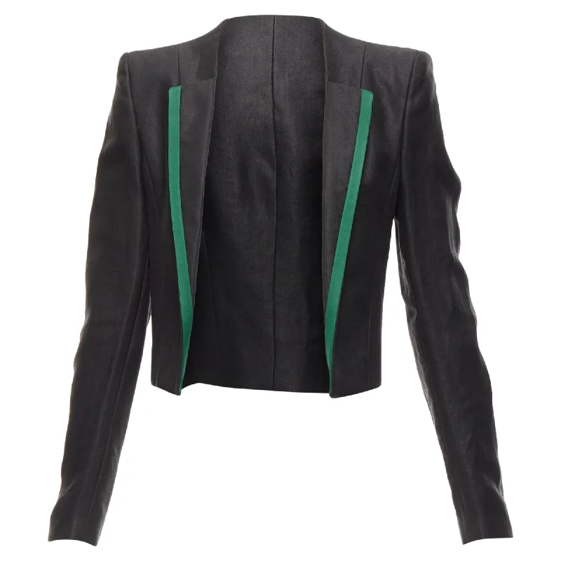 Haider Ackermann Ramie Silk Green Trim Cropped Blazer Jacket