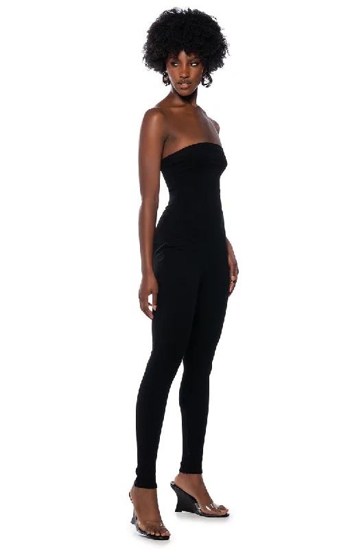 women's spaghetti strap dressesFEELIN MYSELF BODYCON TUBE JUMPSUIT IN BLACK