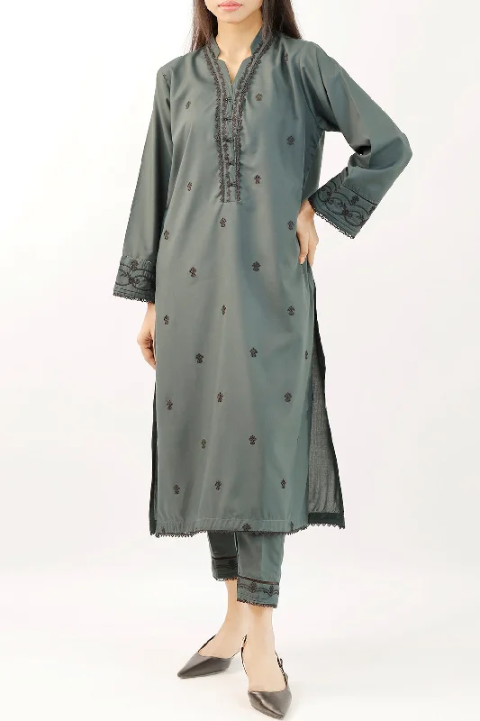 Solid Embroidered Polyester Stitched 2 Piece (Shirt/Trouser)