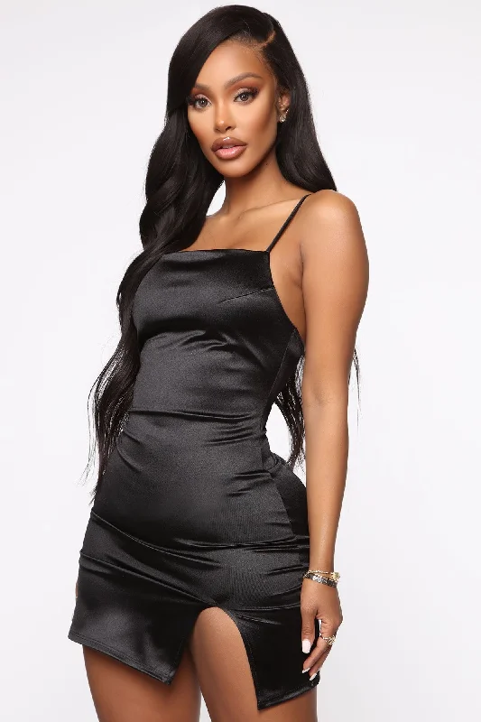 Trumpet DressSimple Things In Life Satin Mini Dress - Black