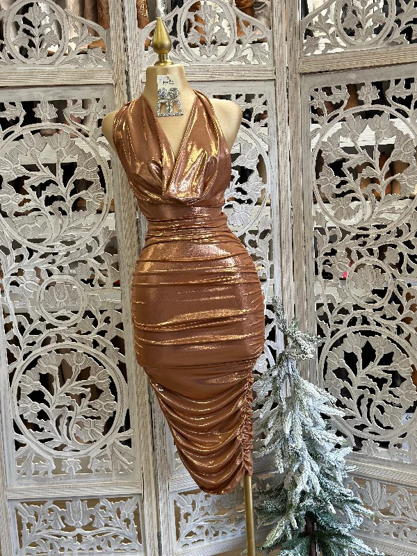 Organza DressRose Gold Cowl Neck Mini Dress