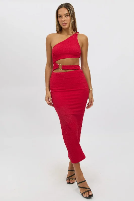 women's statement dressesRed Bodycon Dress One Shoulder Textured