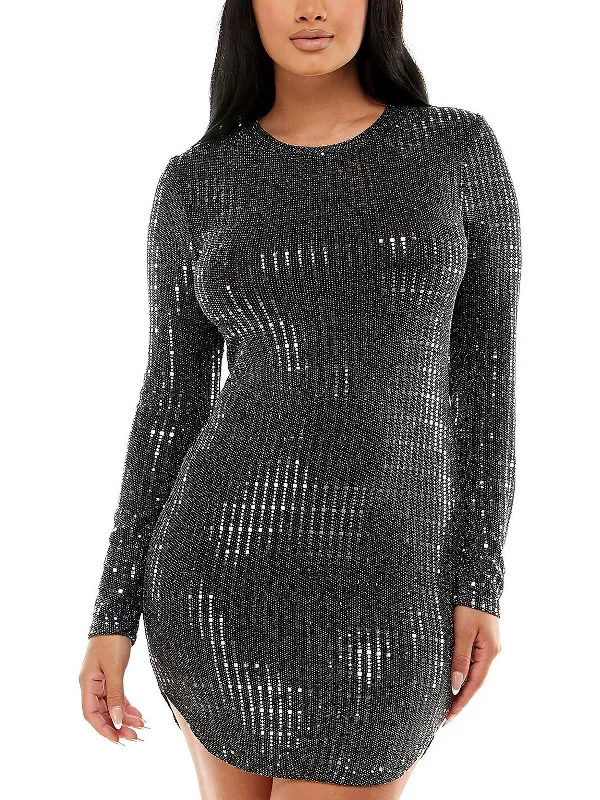 women's unique dressesJuniors Womens Metallic Long Sleeves Bodycon Dress